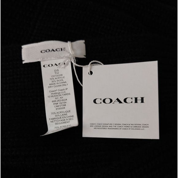 Coach Chunky Patch Long Wool Knit Scarf Black Fall Winter NWT - Picture 6 of 6